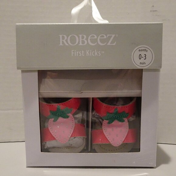 ROBEEZ Pink Red Strawberry First Kicks Patent Leather Sandals Size 0-3 Months - Picture 1 of 5